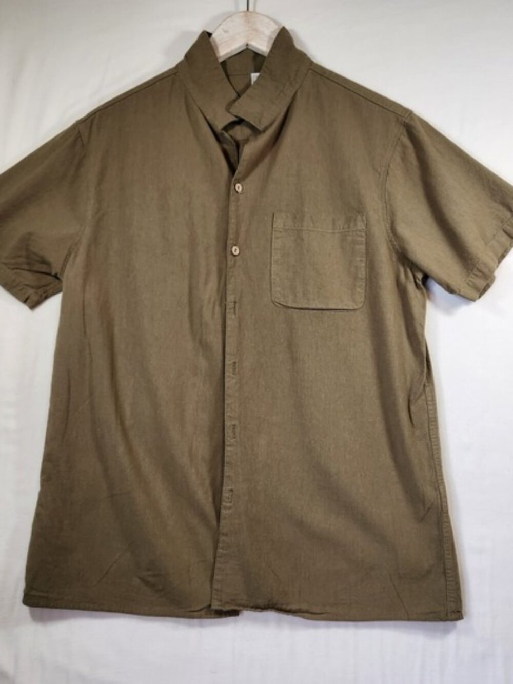 COOFANDY Mens Olive Green Cotton Linen Blend Short Sleeve Button Up Shirt Size M